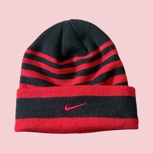 Nike Black and Red Striped Beanie